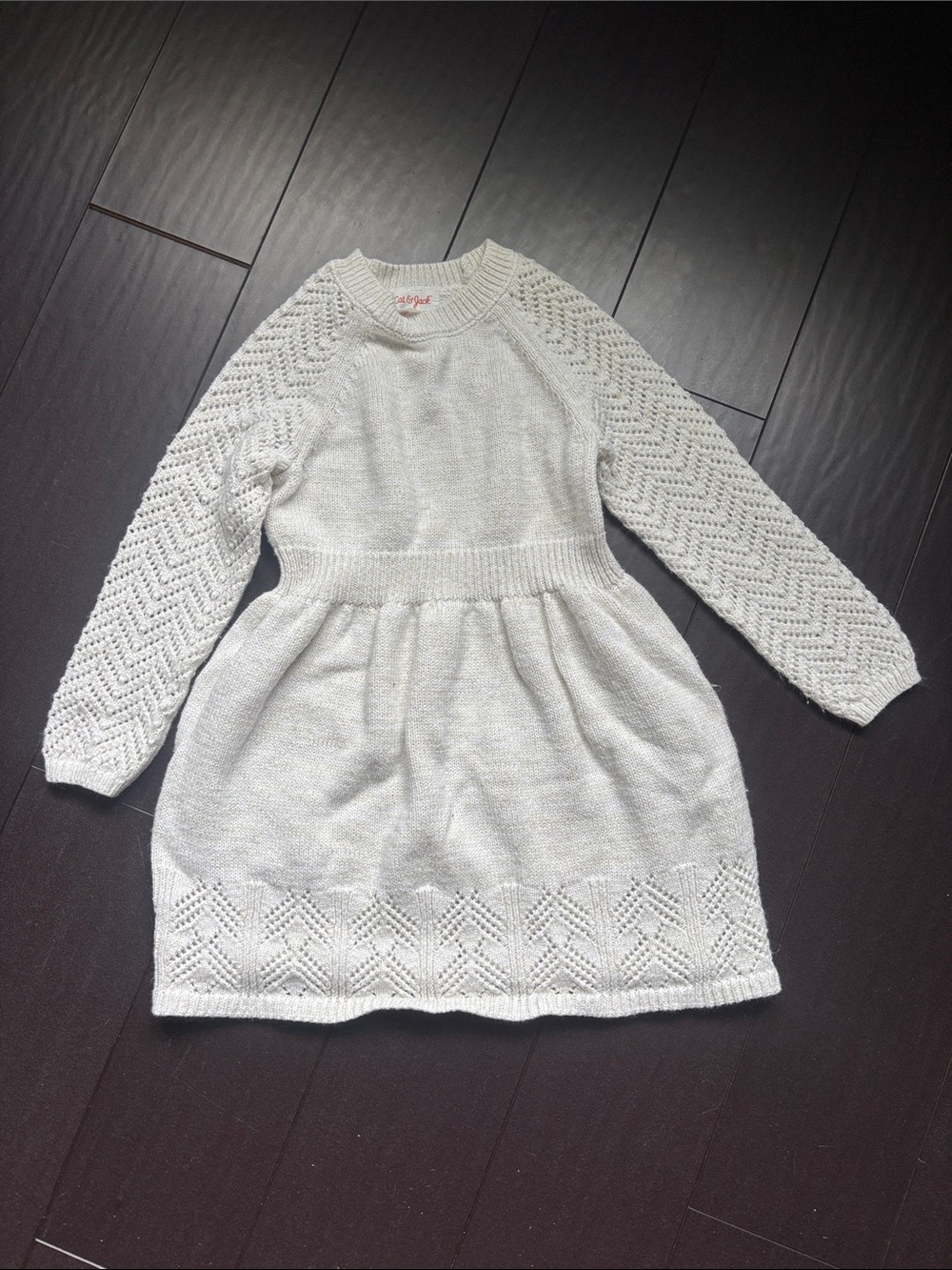 Cat & Jack Cream Knit Long-Sleeve Girls Dress
